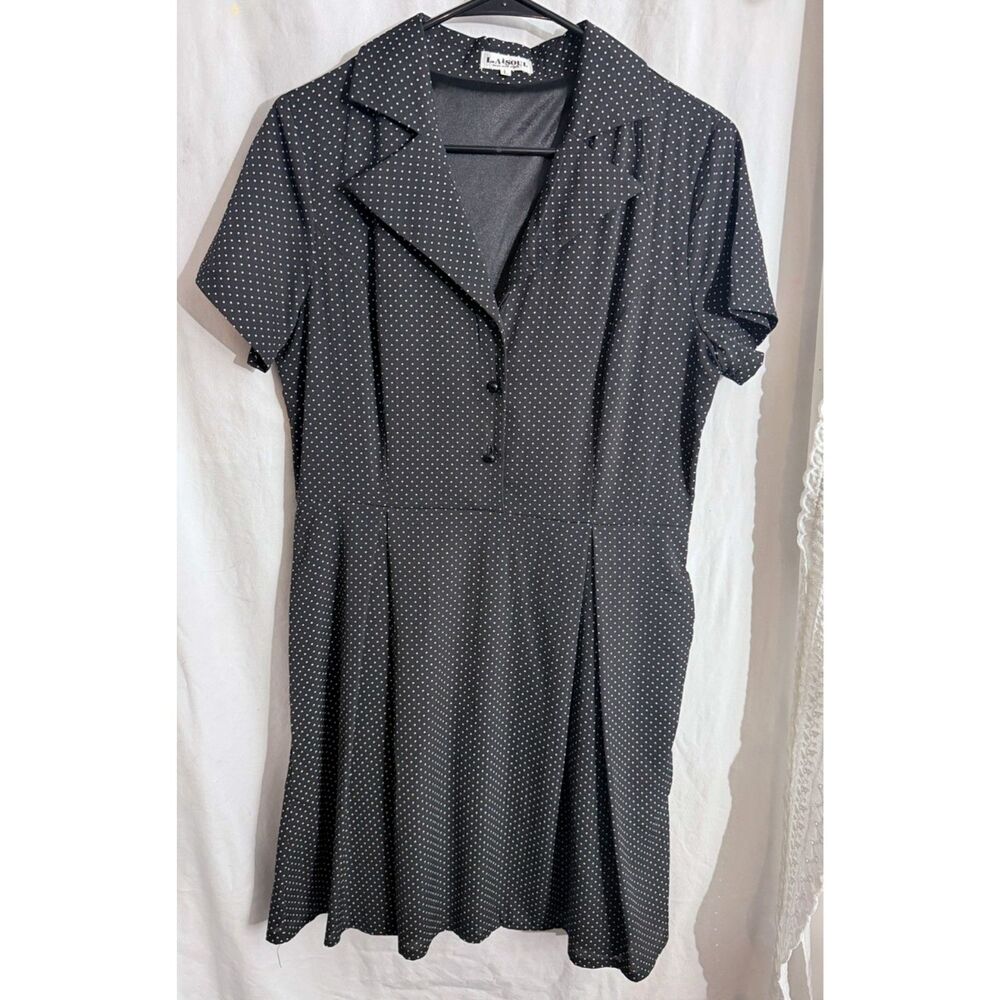 LA Soul - Short Sleeve Dress - Size L - Black & White Polka Dot - Pockets!
